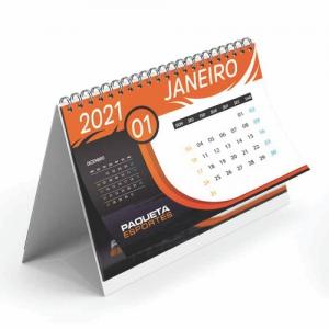 Calendário de Mesa com Wire-0/ 12 paginas Base 4x0 Triplex 300g 20x16 cm-   Corte Reto- Miolo 150g / 4x4- com Wire-0