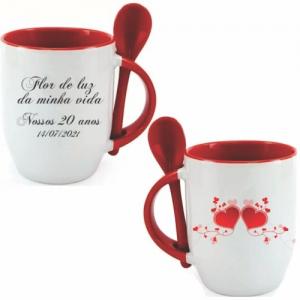 Caneca Com Colher 355 ml Porcelana - 9.5 cm-   Personalizamos também com o nome da pessoa- 