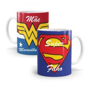 Caneca Super Mãe e Super Filha- 325ml Porcelana 9,5 cm-    