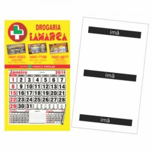 Imã de Geladeira com Calendário 12 meses Base  Triplex 250g 9x15 cm- 4x0- Colorido Verniz UV Cantos Retos Com Imã/ 3 tiras